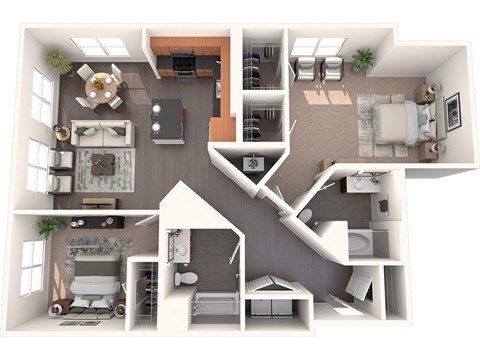 Floor plan for 2 beds, 2 baths, 1324 sqft