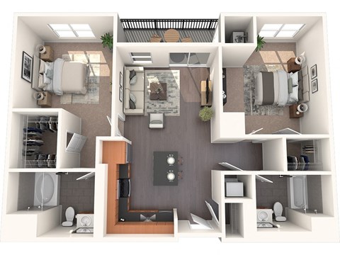 Floor plan for 2 beds, 2 baths, 1066 sqft