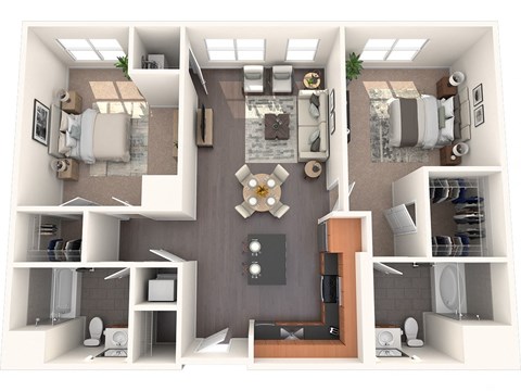 Floor plan for 2 beds, 2 baths, 1152 sqft