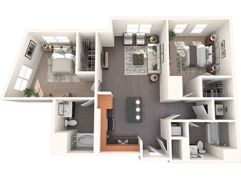 Floor plan for 2 beds, 2 baths, 1182 sqft