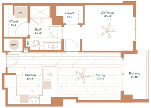Floor plan for 1 bed, 1 bath, 751 sqft