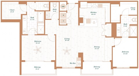 Floor plan for 2 beds, 2 baths, 1667 sqft