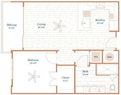 Floor plan for 1 bed, 1 bath, 786 sqft