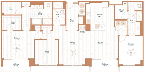 Floor plan for 2 beds, 2 baths, 2191 sqft