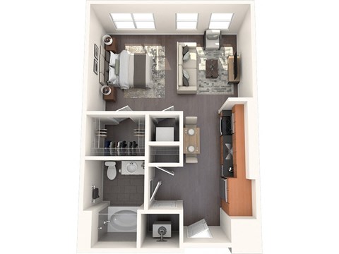 Floor plan for studio, 1 bath, 594 sqft