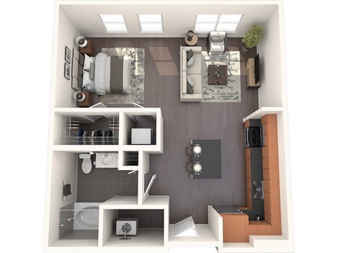 Floor plan for studio, 1 bath, 663 sqft