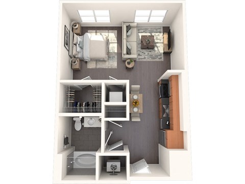 Floor plan for studio, 1 bath, 588 sqft