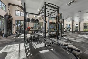 Mesa apartment for rent - a gym with weights and other equipment in a building with windows