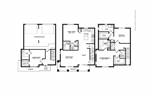 Floor plan for 3 beds, 3.5 baths, 2024 sqft