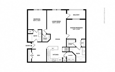 Floor plan for 2 beds, 2 baths, 1321 sqft