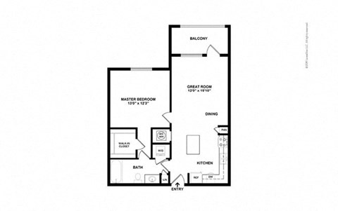 Floor plan for 1 bed, 1 bath, 790 sqft