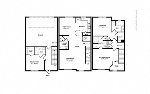 Floor plan for 3 beds, 3.5 baths, 1635 sqft