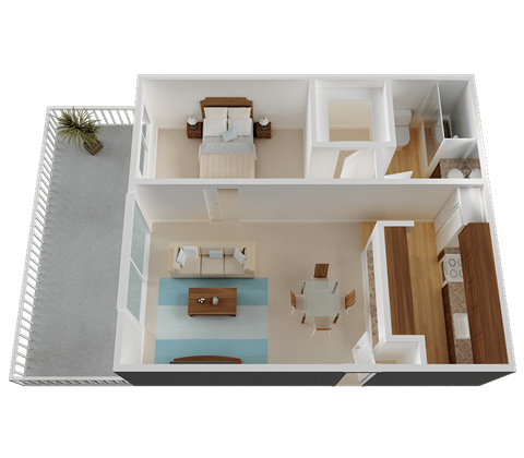 Floor plan for 1 bed, 1 bath, 540 sqft
