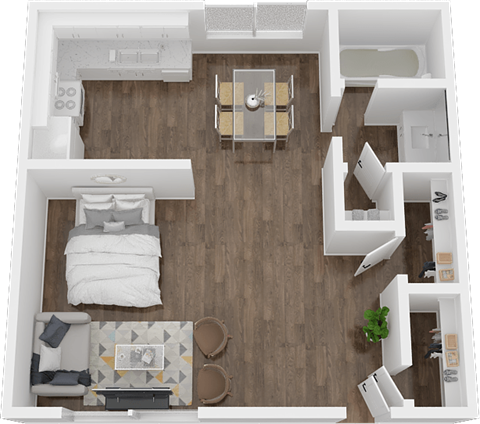 Floor plan for studio, 1 bath, 500 sqft