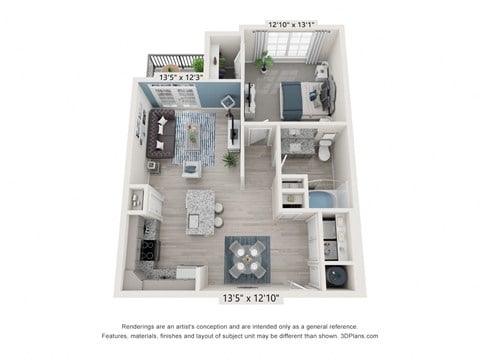 Floor plan for 1 bed, 1 bath, 776 sqft