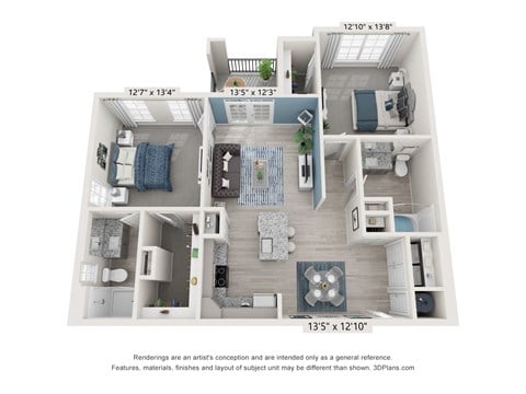 Floor plan for 2 beds, 2 baths, 1114 sqft