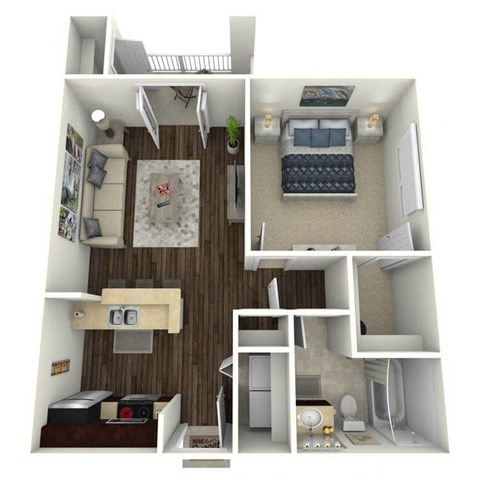 Floor plan for 1 bed, 1 bath, 658 sqft
