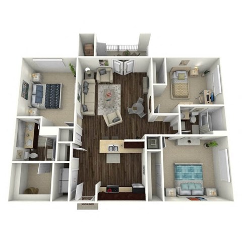 Floor plan for 3 beds, 2 baths, 1202 sqft