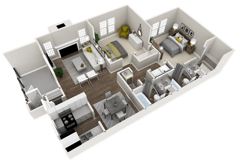 Floor plan for 2 beds, 2 baths, 1217 sqft
