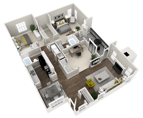 Floor plan for 3 beds, 2 baths, 1356 sqft
