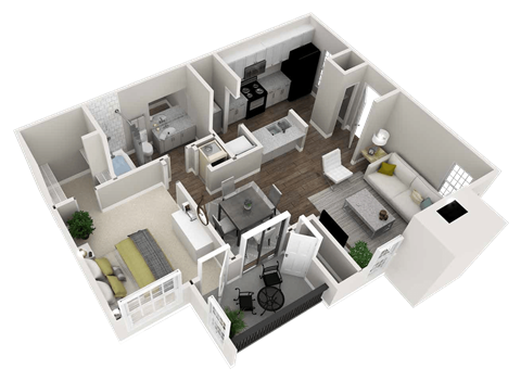 Floor plan for 1 bed, 1 bath, 809 sqft