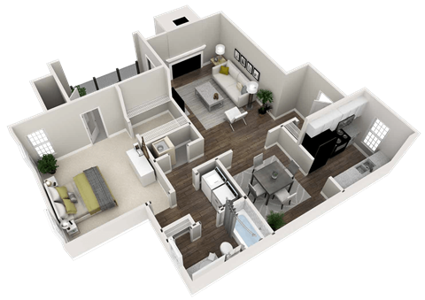 Floor plan for 1 bed, 1 bath, 1076 sqft