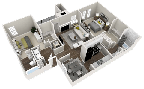 Floor plan for 2 beds, 2 baths, 1269 sqft