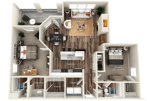 Floor plan for 2 beds, 2 baths, 1120 sqft