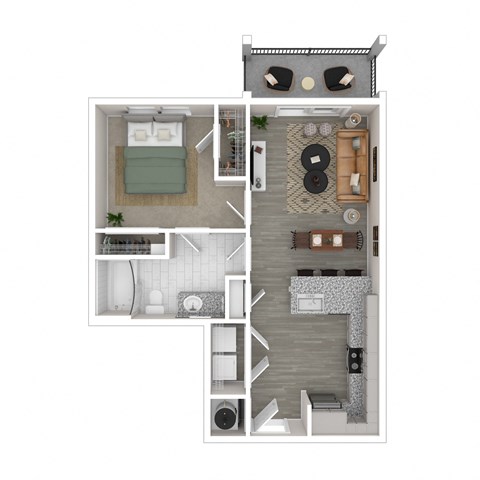 Floor plan for 1 bed, 1 bath, 671 sqft