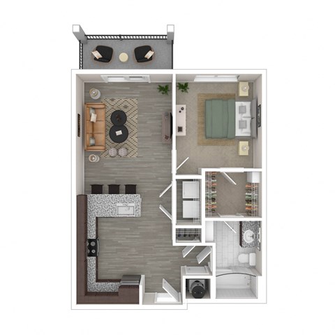 Floor plan for 1 bed, 1 bath, 690 sqft