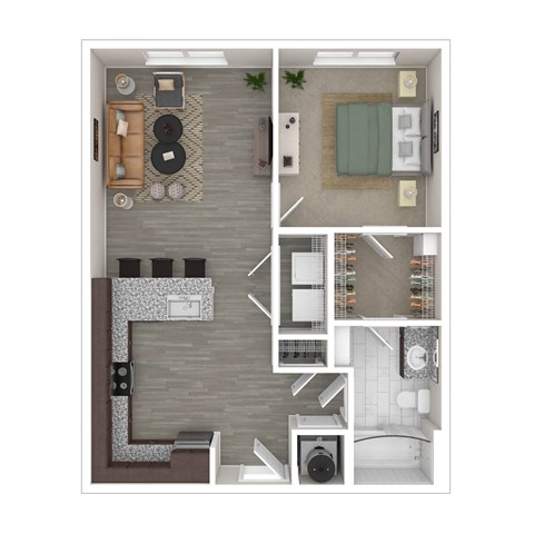 Floor plan for 1 bed, 1 bath, 622 sqft