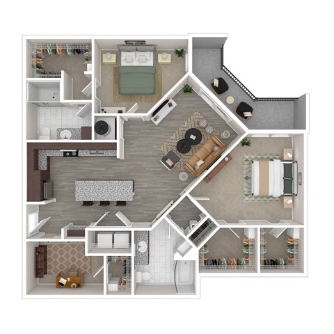 Floor plan for 2 beds, 2 baths, 1336 sqft