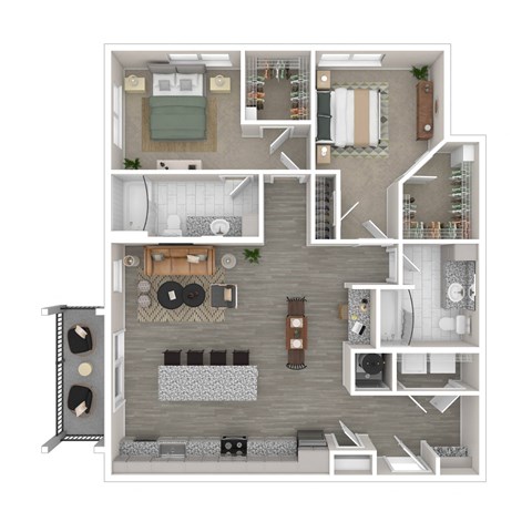 Floor plan for 2 beds, 2 baths, 1230 sqft