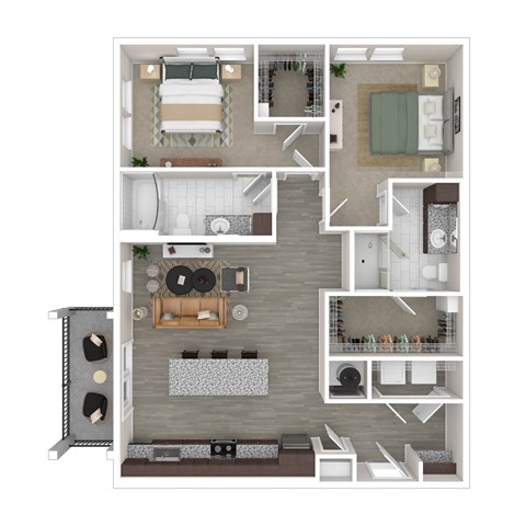 Floor plan for 2 beds, 2 baths, 1140 sqft