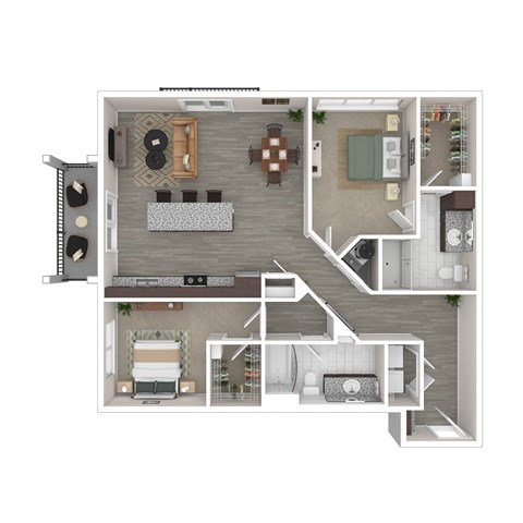 Floor plan for 2 beds, 2 baths, 1221 sqft