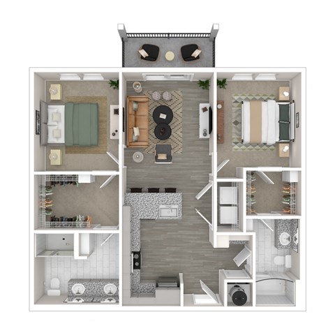 Floor plan for 2 beds, 2 baths, 1020 sqft