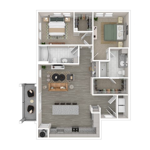 Floor plan for 2 beds, 2 baths, 1180 sqft