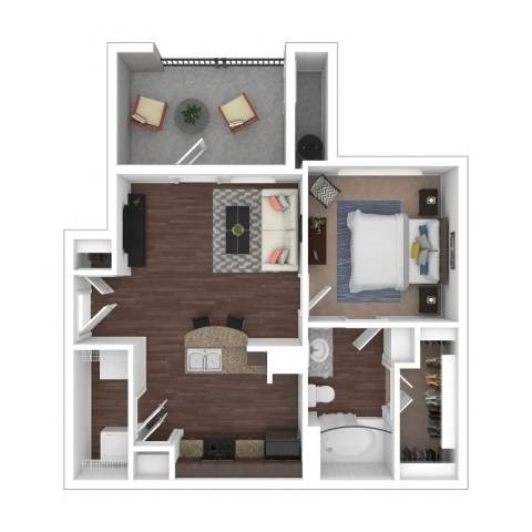 Floor plan for 1 bed, 1 bath, 583 sqft