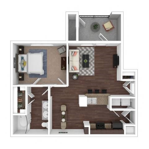 Floor plan for 1 bed, 1 bath, 778 sqft