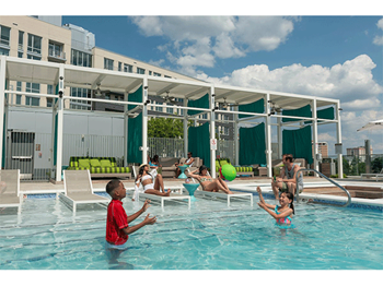 Swimming pool with lounge chairs