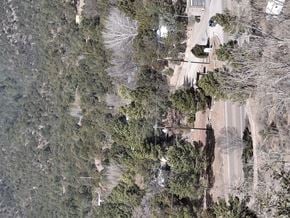 Cedar Crest apartment for rent - A road cuts through a wooded area with a house on the right.