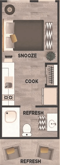 Floor plan for studio, 1 bath, 220 sqft