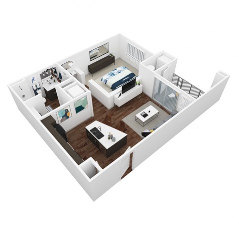 Floor plan for 1 bed, 1 bath, 694 sqft