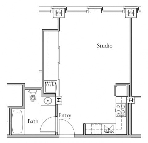Floor plan for studio, 1 bath, 465 sqft