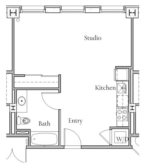 Floor plan for studio, 1 bath, 514 sqft