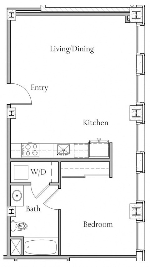 Floor plan for 1 bed, 1 bath, 675 sqft