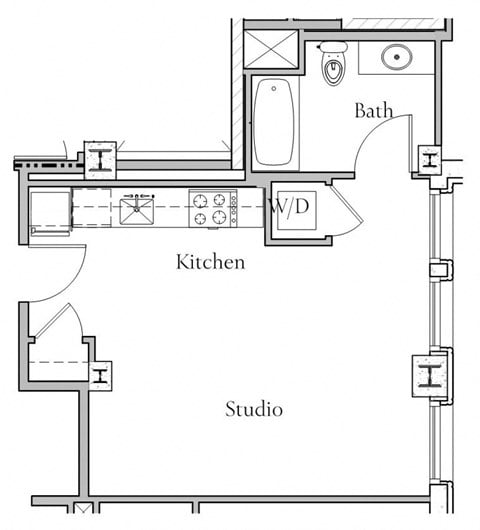Floor plan for studio, 1 bath, 429 sqft