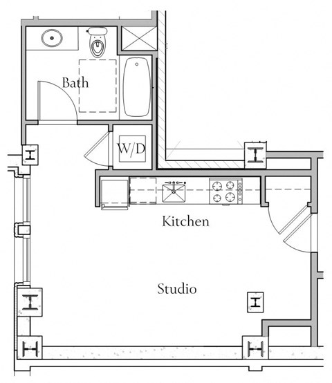 Floor plan for studio, 1 bath, 440 sqft