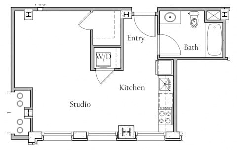 Floor plan for studio, 1 bath, 465 sqft