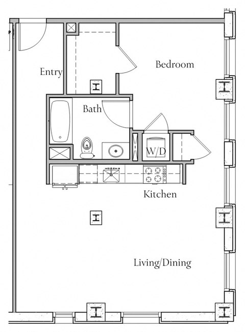 Floor plan for 1 bed, 1 bath, 774 sqft
